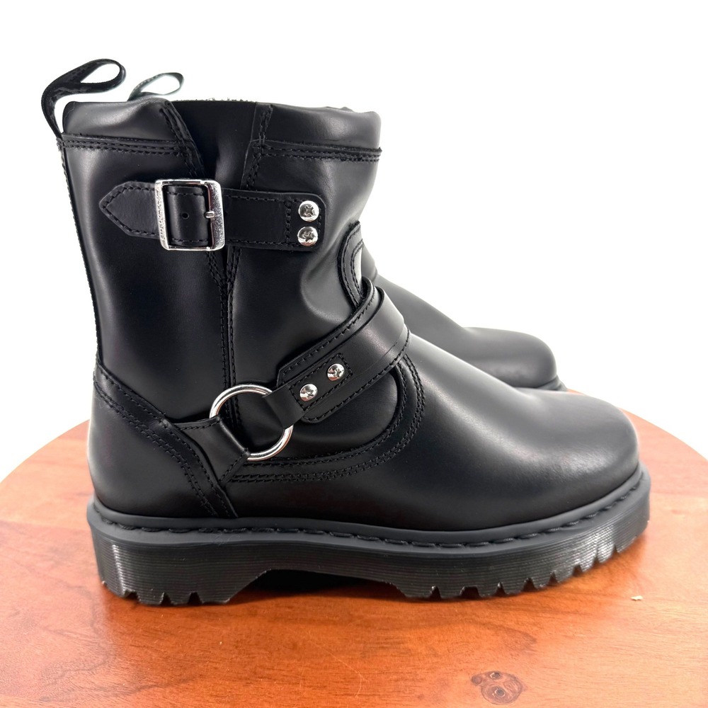 Dr. Martens Anistone Harness Orleans  Biker Boots Black Leather Men 9/Women 10